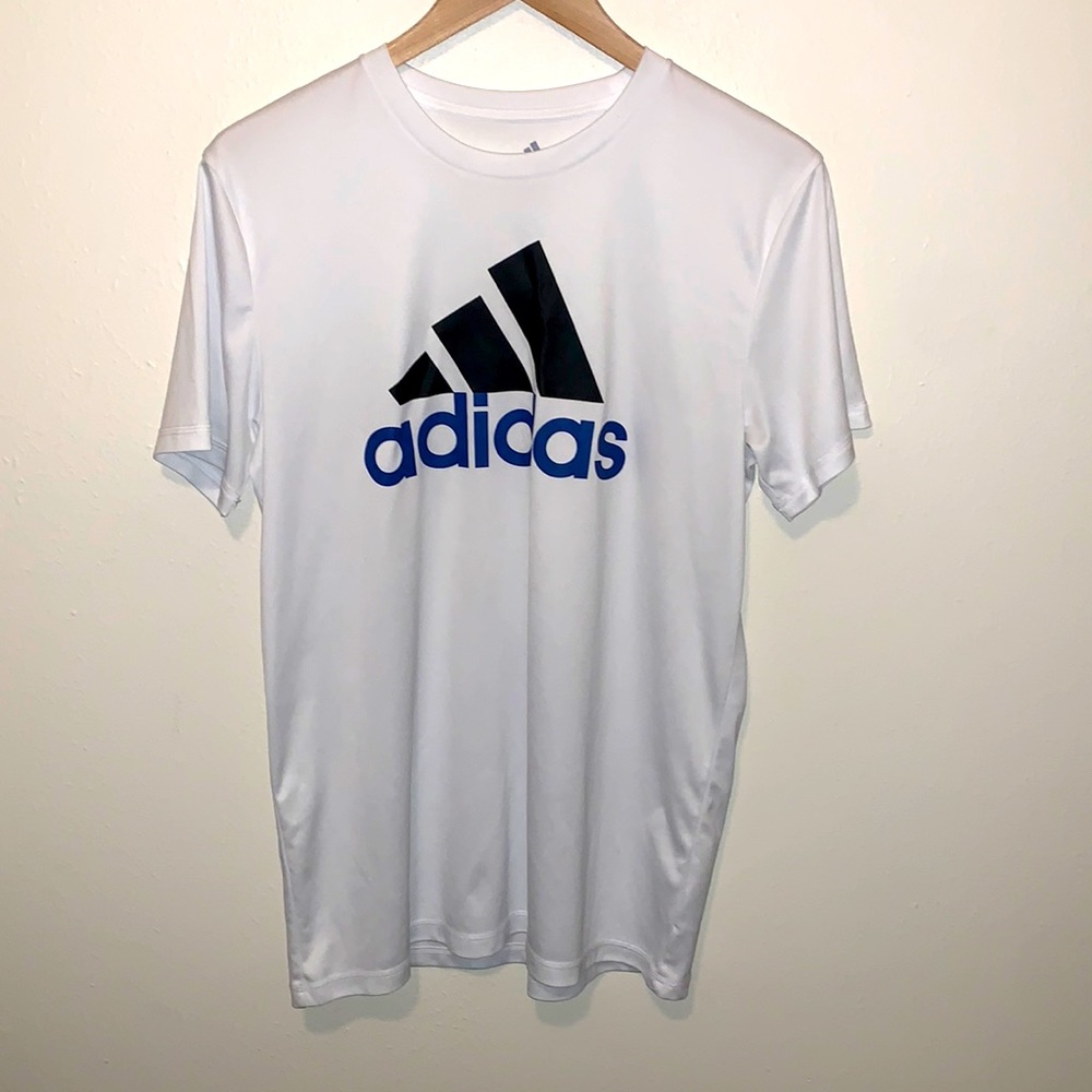 Adidas Boys White Climalite T-Shirt Big Logo Athletic Tee XL 18/20